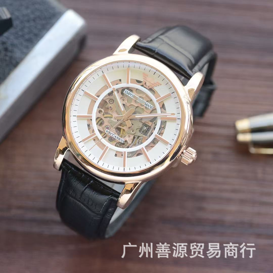 Cross-border Arjiamani Men's Hollow Automatic Mechanical Bottom-through Fashion Business Black Warrior Watch AliExpress Batch