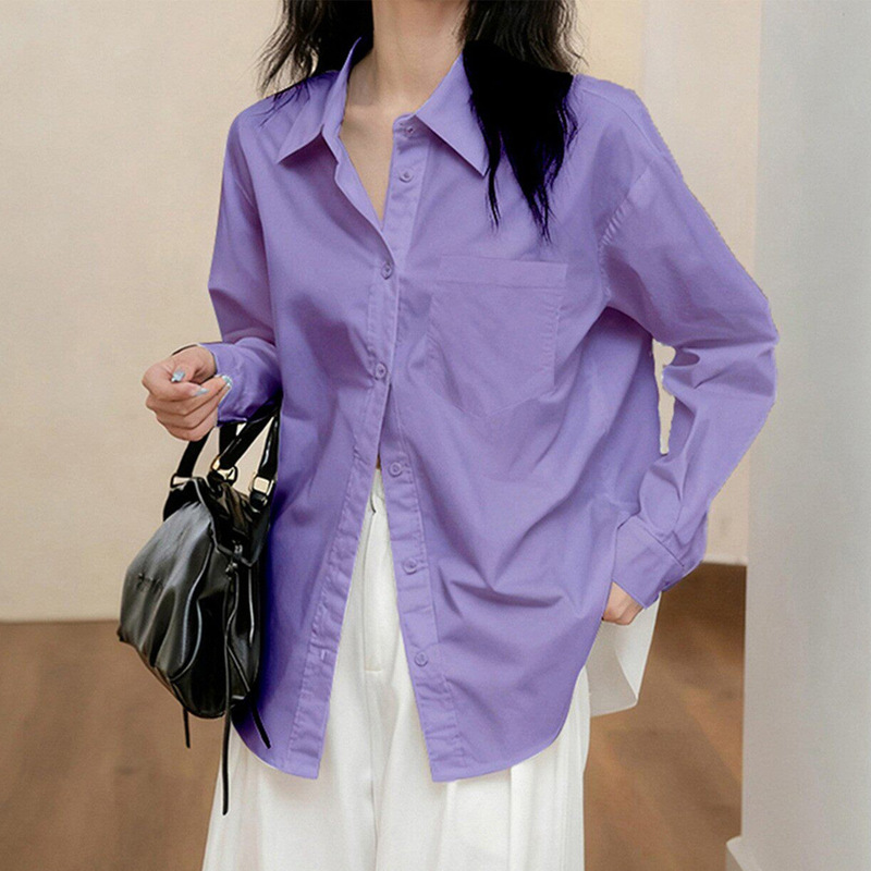 Pure Cotton Shirt Guangzhou Shisanxing Women's Clothing 2026 New Spring and Autumn Taro Purple Gentle and Intellectual Style Top