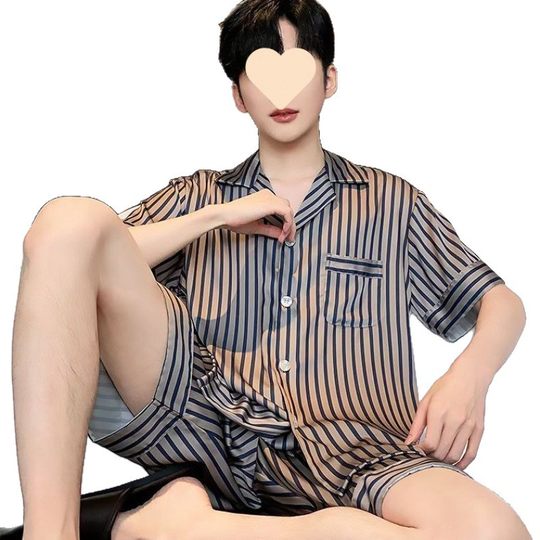 New Pajamas for Men Summer Ice Silk Short-Sleeved Thin Youth and Middle-Aged Silk Pajamas Men's Summer Home Wear Set