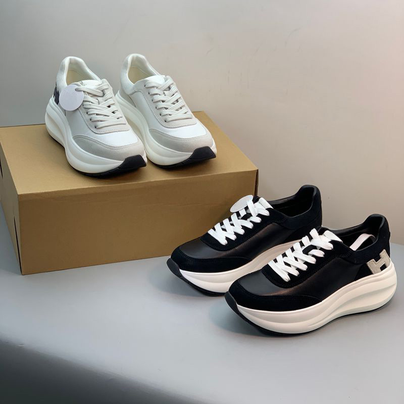 Huojia's new genuine leather lace-up sneakers, casual white shoes, thick-soled height-increasing dad shoes for women Huojia's new genuine leather lace-up sneakers, casual white shoes, thick-soled height-increasing dad shoes for women