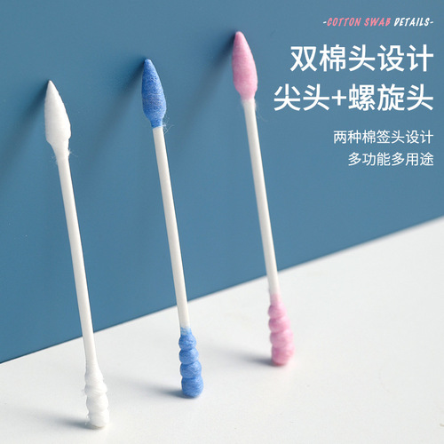 Cotton Xiao Xin 200 Pcs Boxed Colorful Makeup Cleansing Cotton Swabs Eyeliner Cleaning Double-Ended Spiral Sharp-Tip Cotton Swabs