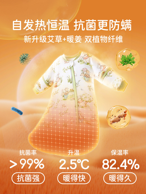 婧麒{暖姜}婴儿睡袋春秋冬款恒温宝宝睡袋新生一体防踢被四季通用|undefined