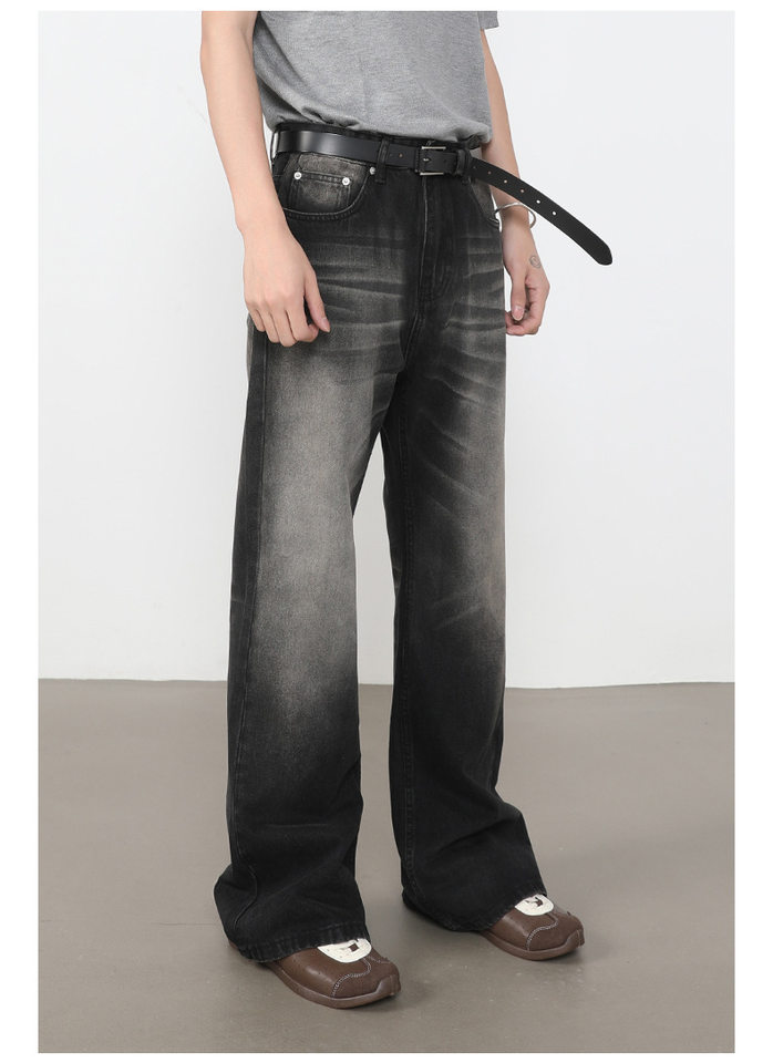 Quần jean nam ống loe nhẹ dáng rộng thoải mái, vải denim xử lý bạc màu — màu xanh, màu xanh nhạt, màu xám đen chi tiết 5
