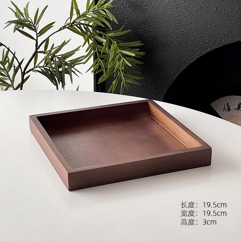 Plato de madera alta sensación rectangular bandeja de café dulces caseros platos de fruta platos de comedor platos de té