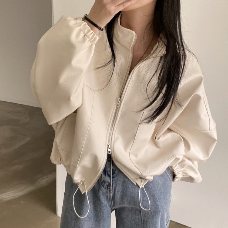 Autumn design jacket with zipper, Korean style, drawstring