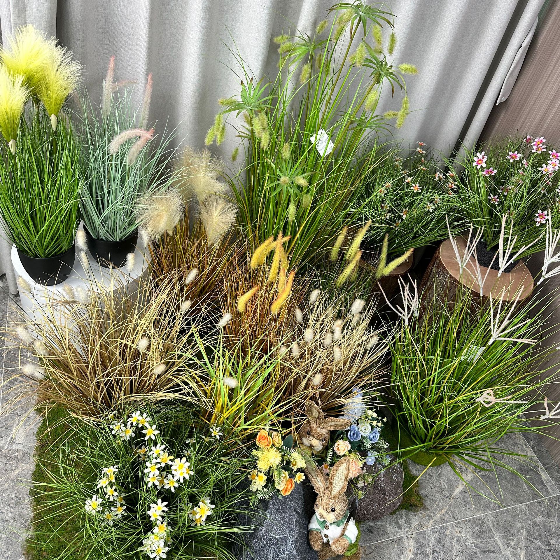 Simulación de plantas verdes, juncos, plantas en macetas, estilo nórdico, simulación de hierba de cola de perro, decoración de interiores, decoración de la sala de estar