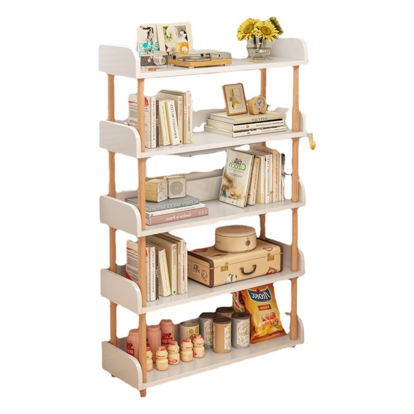 Estantería simple piso de madera maciza pierna de almacenamiento de múltiples capas dormitorio rack de almacenamiento sala de estar estante de exhibición hogar pequeña estantería