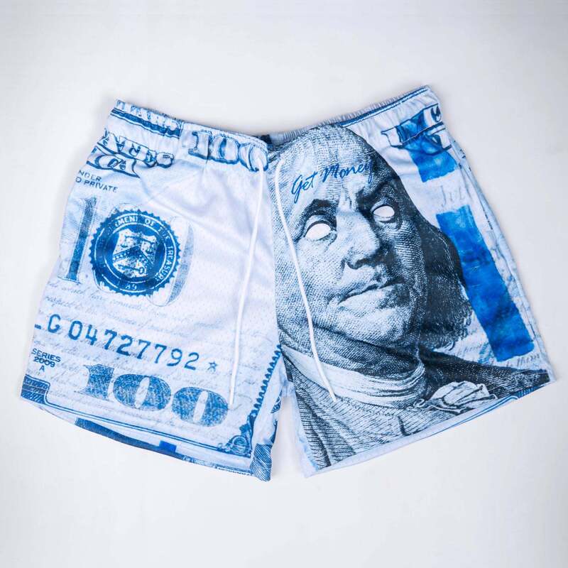 American Trendy Brand Money Skull Presidential Mesh Shorts for Men and Women, Loose Large Size Fashionable Quarter Beach Sports Shorts