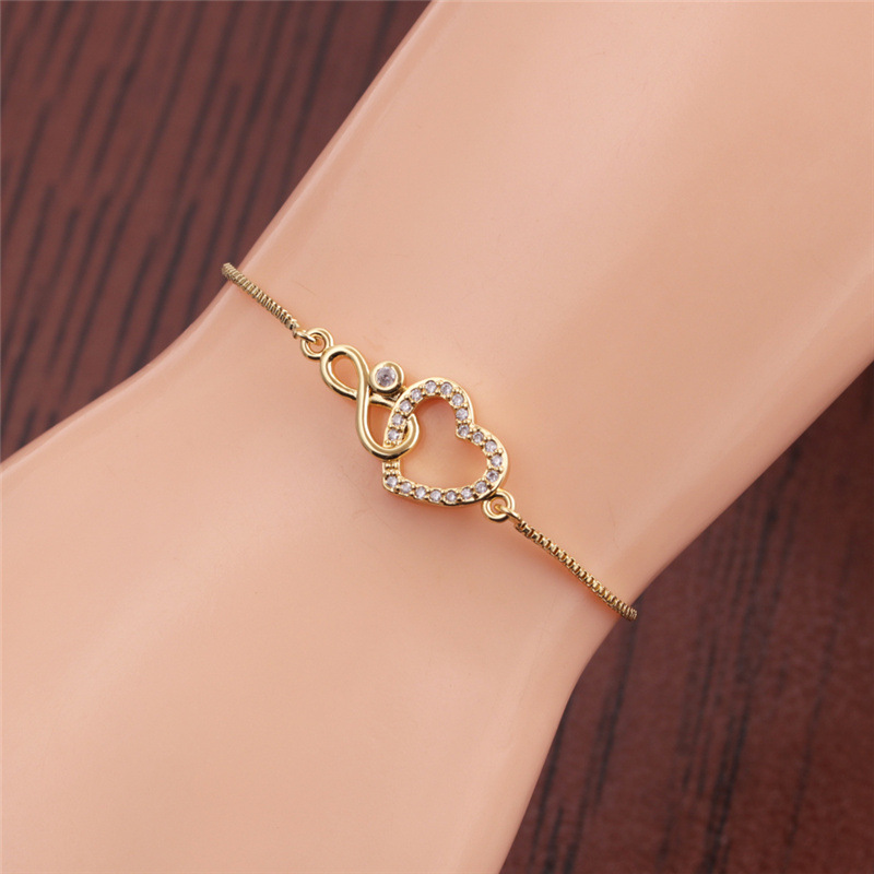 Ethnic style infinity heart shape zircon copper bracelet