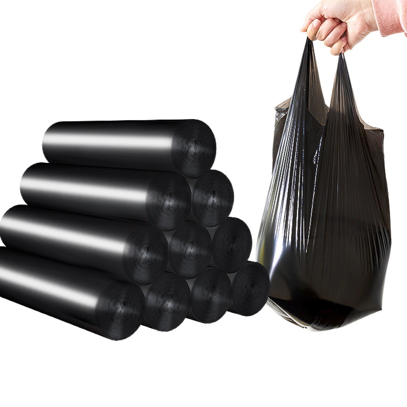 Bolsa de basura de chaleco negro portátil engrosada hogar nuevo material gran punto de descanso bolsa de basura bolsa de plástico al por mayor