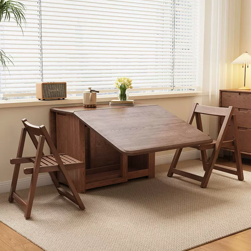 全实木折叠餐桌家用小户型饭桌长方形餐桌椅可折叠折叠桌吃饭桌子