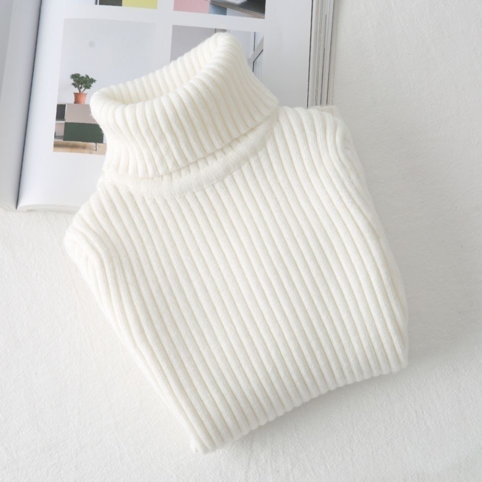 Boys' and girls' turtleneck sweaters, 2026 autumn/winter new style, two-sided collar knitted black and white base layer for toddlers.