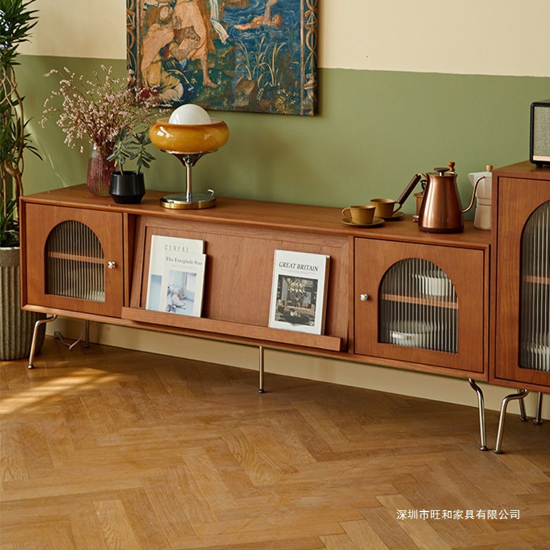Nordic Retro Solid Wood Tv Cabinet Coffee Table Combination Modern Simple Small Apartment Tv Cabinet Living Room Home Floor Cabinet