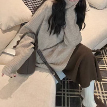 复古高领套头毛衣女秋冬外穿新款宽松慵懒中长款内搭针织上衣外套