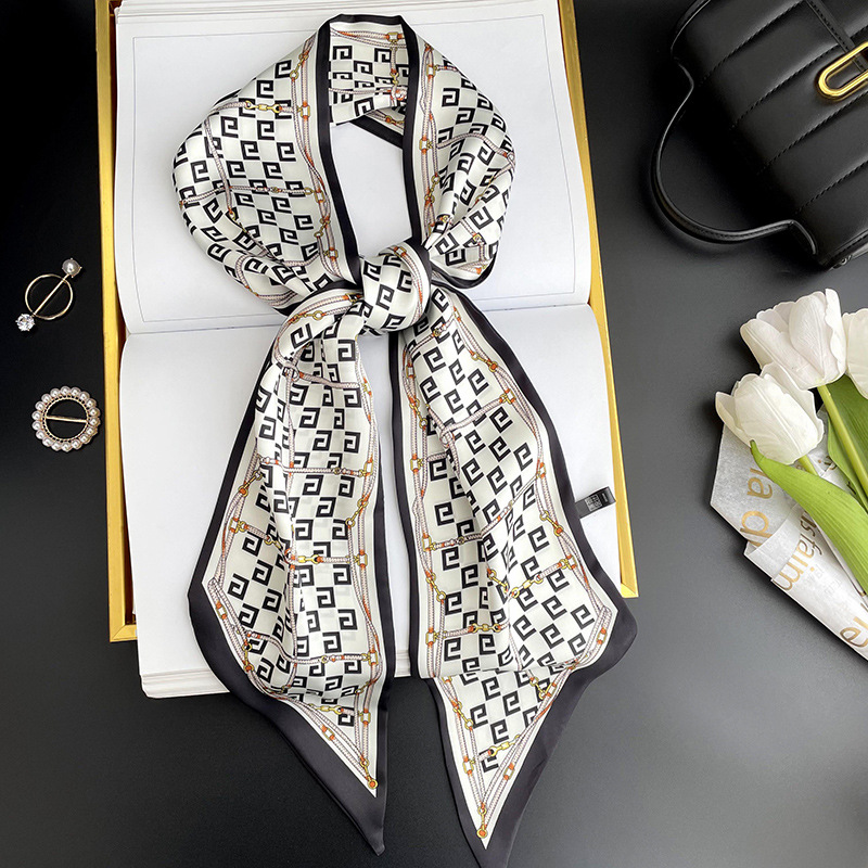 Bufanda larga pequeña para mujer primavera y verano nuevo impreso moda todo partido corbata de pelo bolsa bufanda decorativa cinta banda de pelo