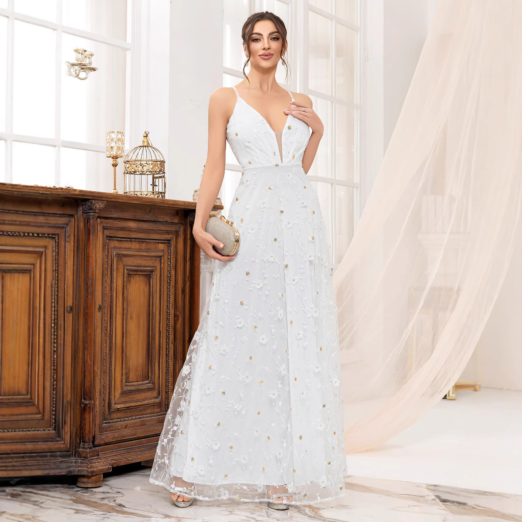 Wedding Dress Sling Evening Dress Women's 2025 New Banquet Light Luxury Adult Ceremony Host Annual Meeting High-level Evening Dress Dress