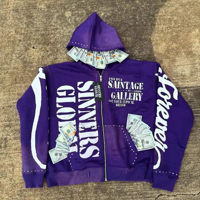 Men's Clothing Harajuku Retro High Street Cardigan Jacket Top American Hip Hop Trend Street Zipper Sweatshirt Unisex_viptrois.com
