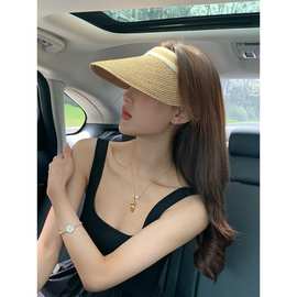 女士帽子夏款半空顶遮阳帽防晒帽子百搭时尚网红款流行藤编草帽子