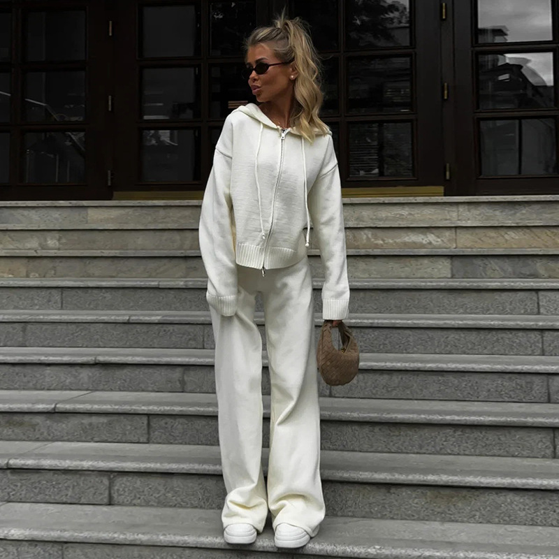 欧美女装2025秋季新款甜美清新长袖连帽卫衣高腰直筒裤两件套|undefined