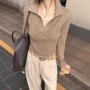 翻领秋冬气质咖色针织衫