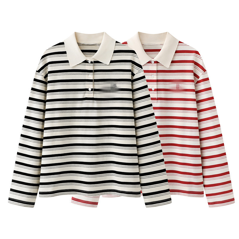 In Stock 2026 Spring New Product Polo Collar Contrast Striped Knit Sweater Top Mbf1Tee010 In Stock 2026 Spring New Product Polo Collar Contrast Striped Knit Sweater Top Mbf1Tee010