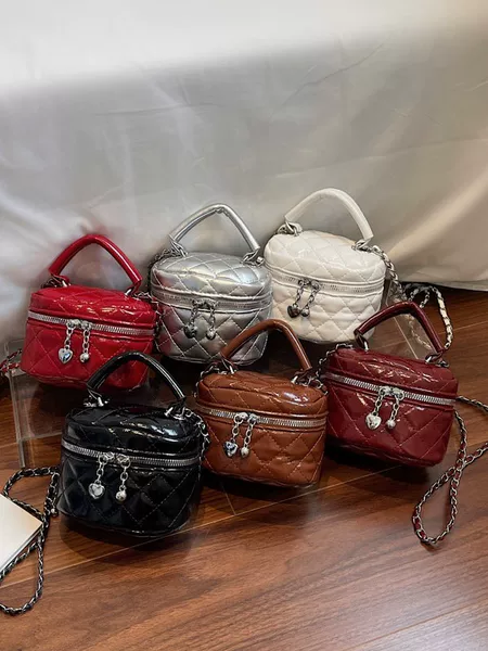2026 Spring New Urban Simple Pu Bucket Bag Single Shoulder Crossbody Zipper Cover Medium Size Phone Bag Women's Bag