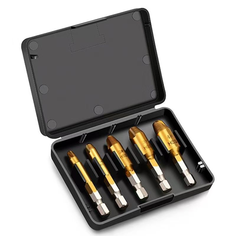 六角柄断丝取出器万能螺丝神器取出电钻工具滑丝五件套装加硬镀钛|undefined