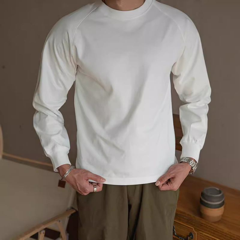 American retro heavyweight 350g cotton raglan long sleeve T-shirt Ami Khaji small neckline with base shirt autumn men