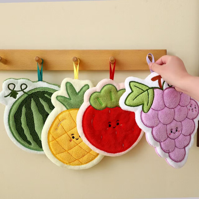 Fruit towel can be hung non-smelly cartoon hand towel coral fleece thickened absorbent lint-free hand towel