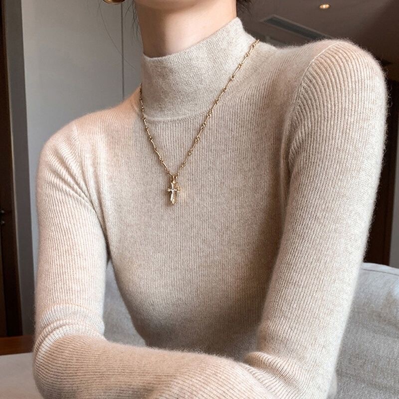 Stylish Half-high Collar Sweater Women's Autumn and Winter Top Base Slim-fit Long-sleeved Slim-fit Middle Collar Inner Sweater for Women