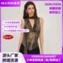 印染宽松挂脖无袖上衣