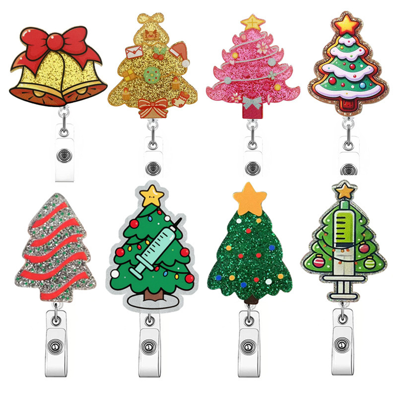 Foreign Trade Fun Easy-Pull Retractable Buckle Acrylic Christmas Cartoon Medical Care Badge Badge Clip Christmas Tree Buckle