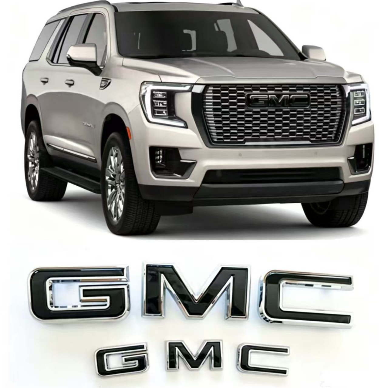 GMC Yukon XL 2021-2024 üçün ön və arxa xrom qara emblem