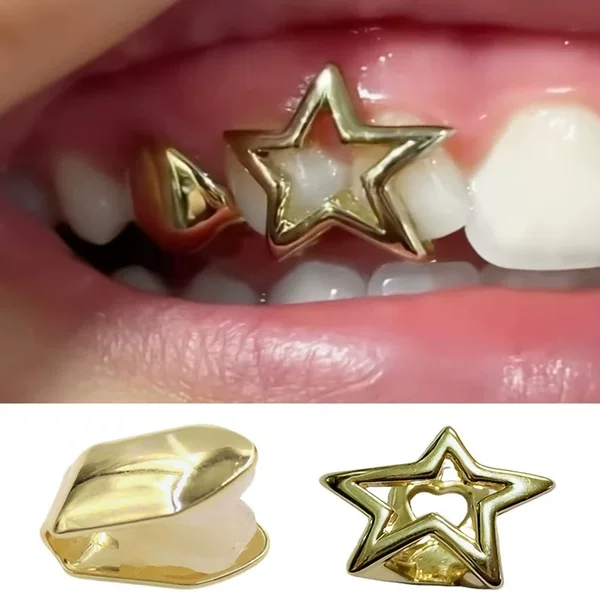 European and American Cross-border Niche Design Sense Hollow Five-pointed Star Braces Hip-hop Simple Star Teeth Decoration hiphopgrill