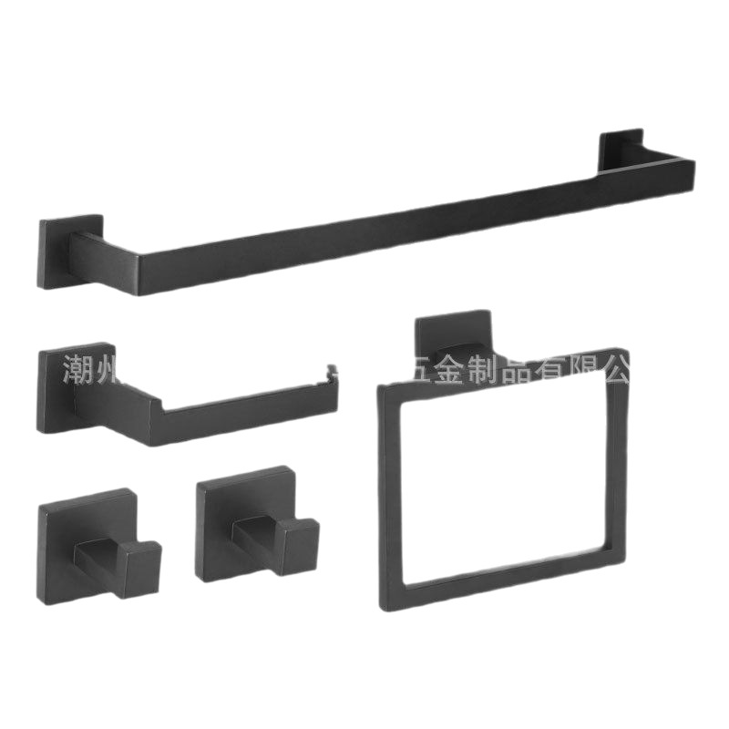 Baño de acero inoxidable conjunto de toallas de baño tubo cuadrado de cinco piezas conjunto de estante de toallas anillo de gancho sin clavos