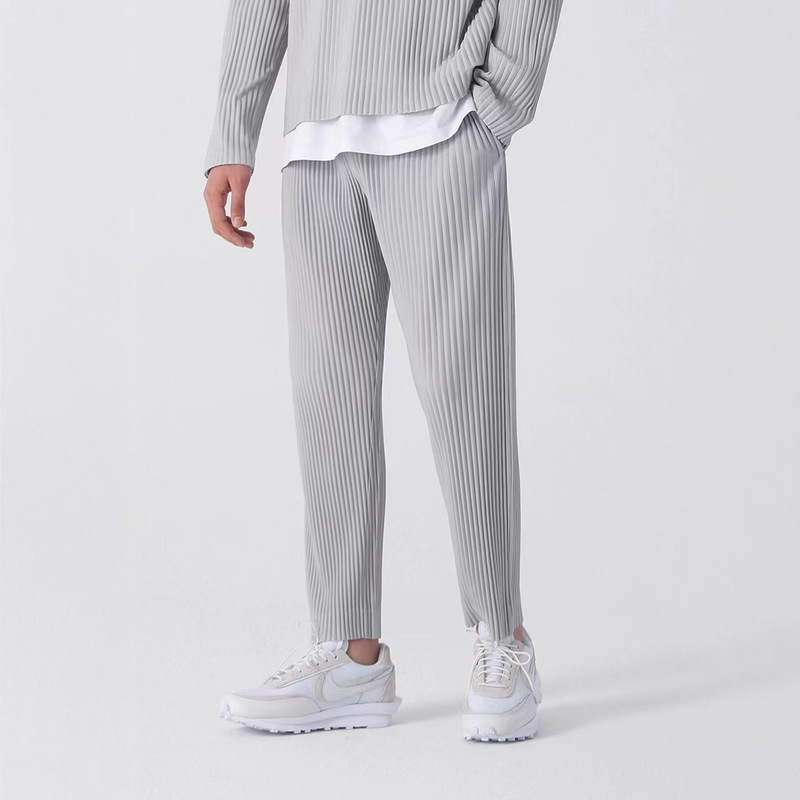 Miyake Pleated Men's Nine-Point Summer Casual Versatile Drape Tapered Drawstring Casual Pants Jf149
