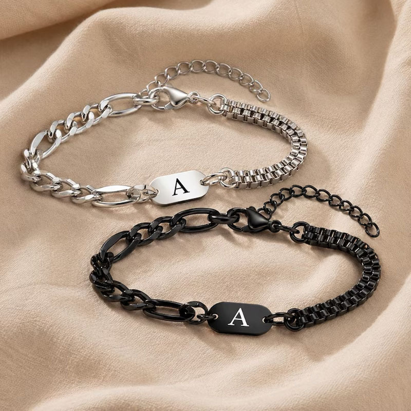 Customized Etsy hot-selling NK square tag name bracelet, personalized laser engraving couple's bracelet, European and American fashion jewelry Customized Etsy hot-selling NK square tag name bracelet, personalized laser engraving couple's bracelet, European and American fashion jewelry