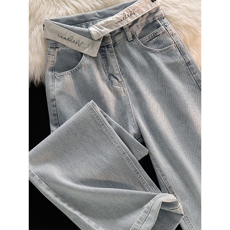 Wide Leg Jeans Women's Niche Design Sense Waist-turned Loose 2023 New Slim Look High Waist Straight Pants