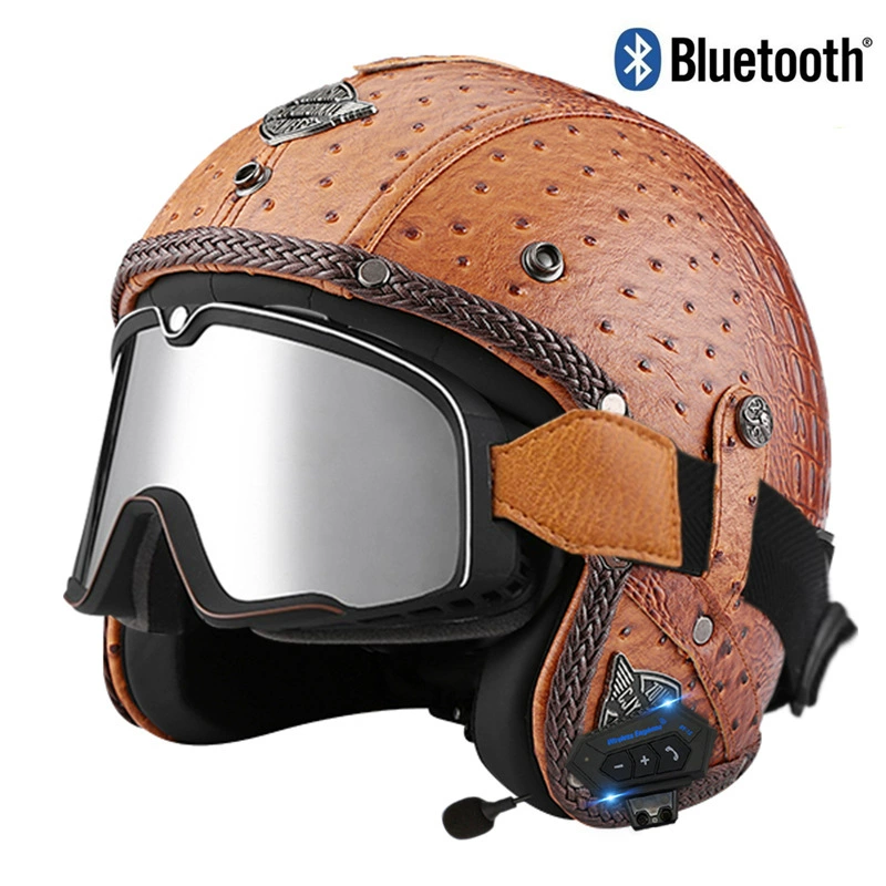 Retro electric helmet for men and women, handmade, bluetooth