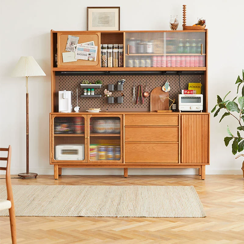 Cherry Wood Полностью твердая древесина Буфет Ведро Шкаф Высокий шкаф для гостиной Свет Роскошный интегрированный настенный шкаф для хранения Шкаф для хранения