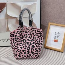 外贸跨境小众设计针织手提包时尚百搭豹纹系列逛街手拎包水桶方包