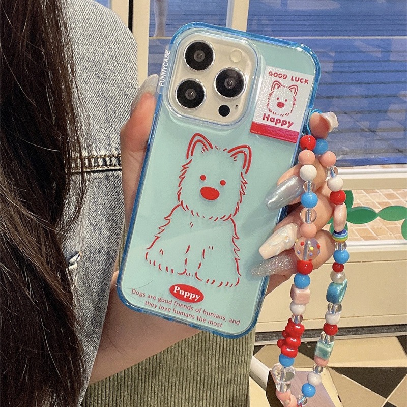 Ins fondo azul línea roja West Highland cachorro para iPhone 14 cadena 15ProMax funda para teléfono móvil Apple 13P