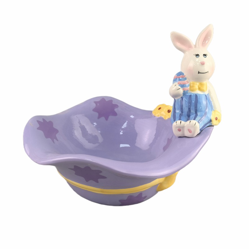 Cerámica de Pascua tazón de conejo decoración doméstica diaria canasta de dulces conejo plato de conejo decoración de almacenamiento al por mayor