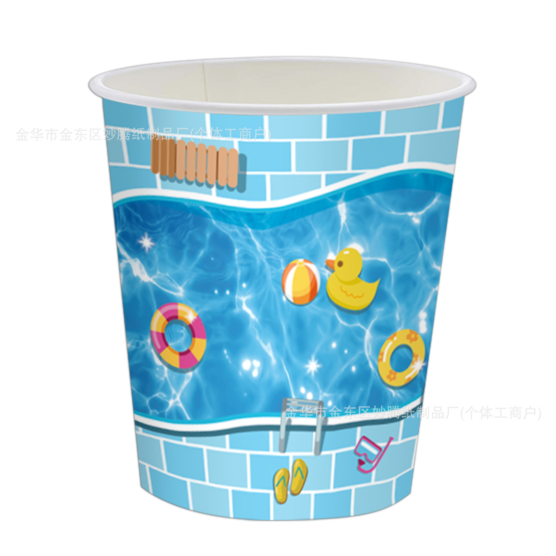 Nuevos cubiertos de verano transfronterizos para la fiesta de la piscina, tazas de papel para la cena familiar, toallas de papel desechables, conjunto de bandejas de papel