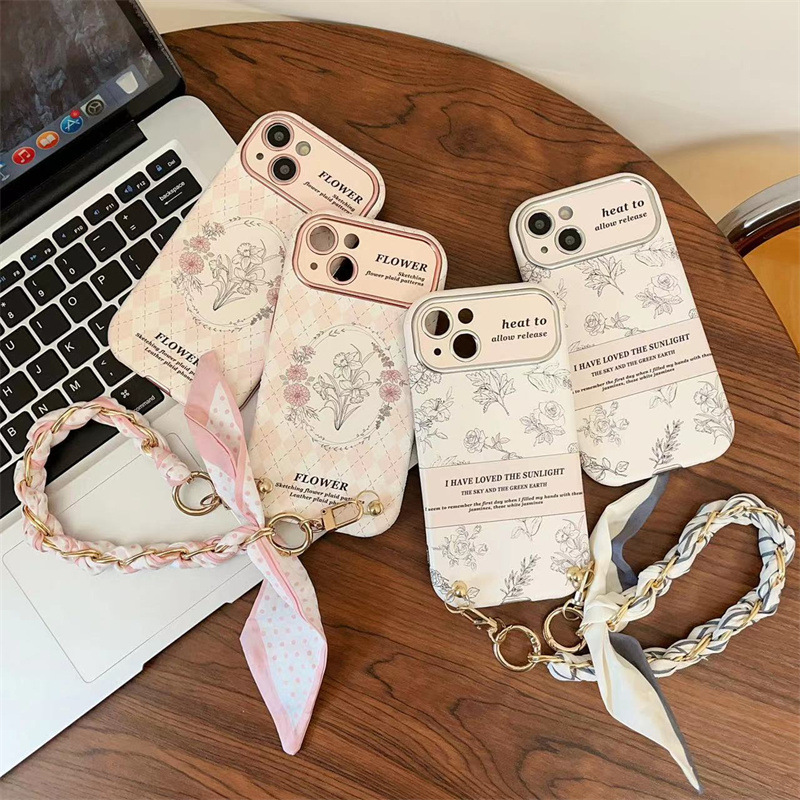 Boceto de flores de nicho para iPhone 14 cadena 16ProMax funda para teléfono móvil iPhone 12/13 femenino 15