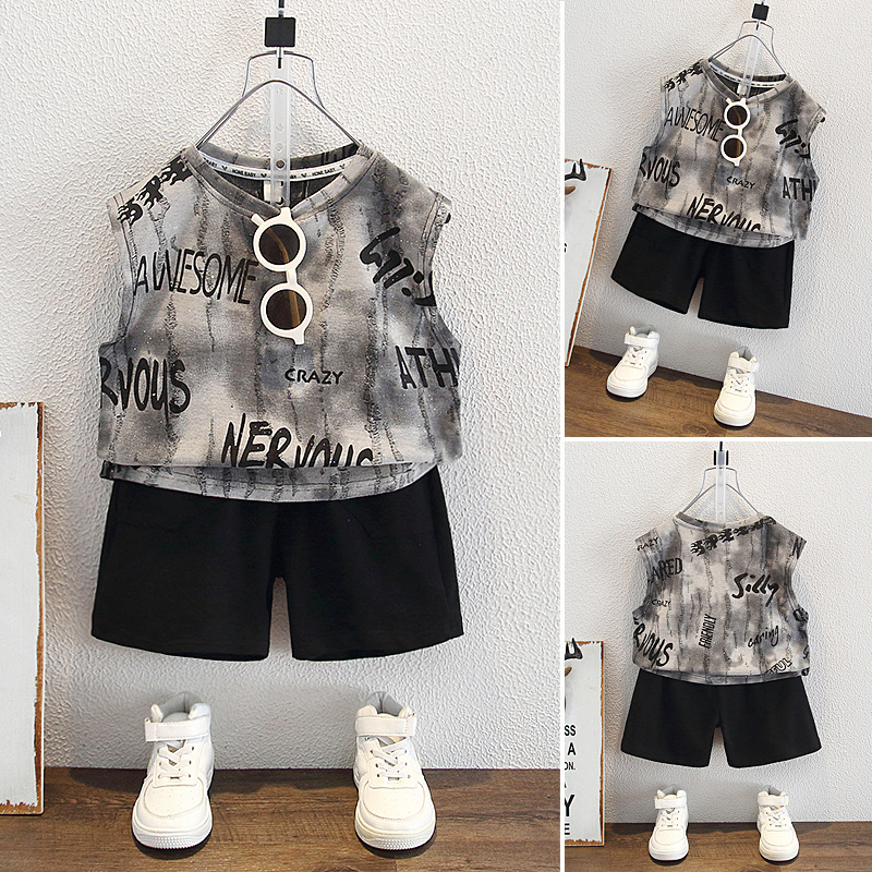 8136 traje de verano para niños 2025 nuevo chaleco de moda para niños pantalones cortos de dos piezas ropa de verano para bebés de moda