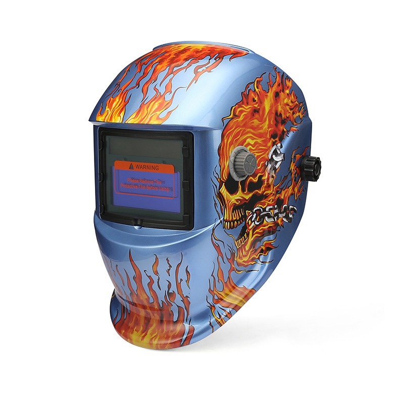 自动变光电焊面罩氩弧焊电焊面罩面部防护头戴式火焰骷髅ROSE-433