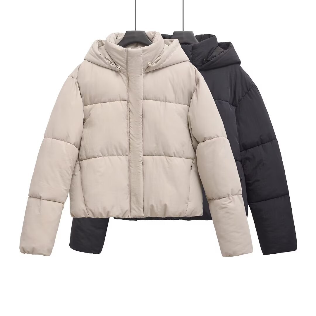 Cross-Border Foreign Trade 2026 Autumn and Winter European and American Women's Fashion Hooded Loose Cardigan Warm Puffer Jacket Cotton Coat Women's Outerwear