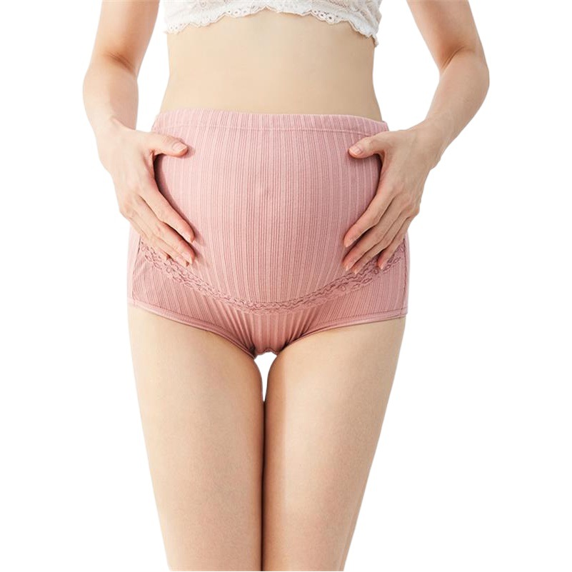 Pregnant women's underwear large size Breathable High waist abdomen adjustable ribbed high elastic lace briefs manufacturers