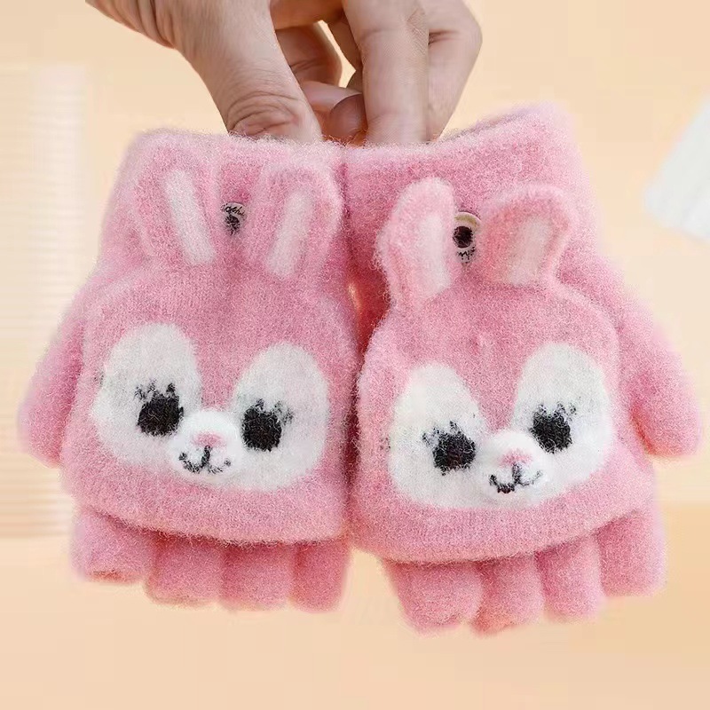 Medio dedo guantes de invierno para niños de dibujos animados invierno caliente lindo flip dedos de escritura guantes de escritura de estudiantes fríos engrosados